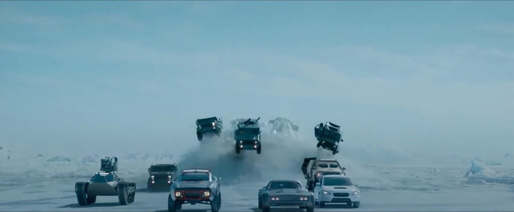 Fast X stunts, Fast and Furious stunts, frozen lake scene