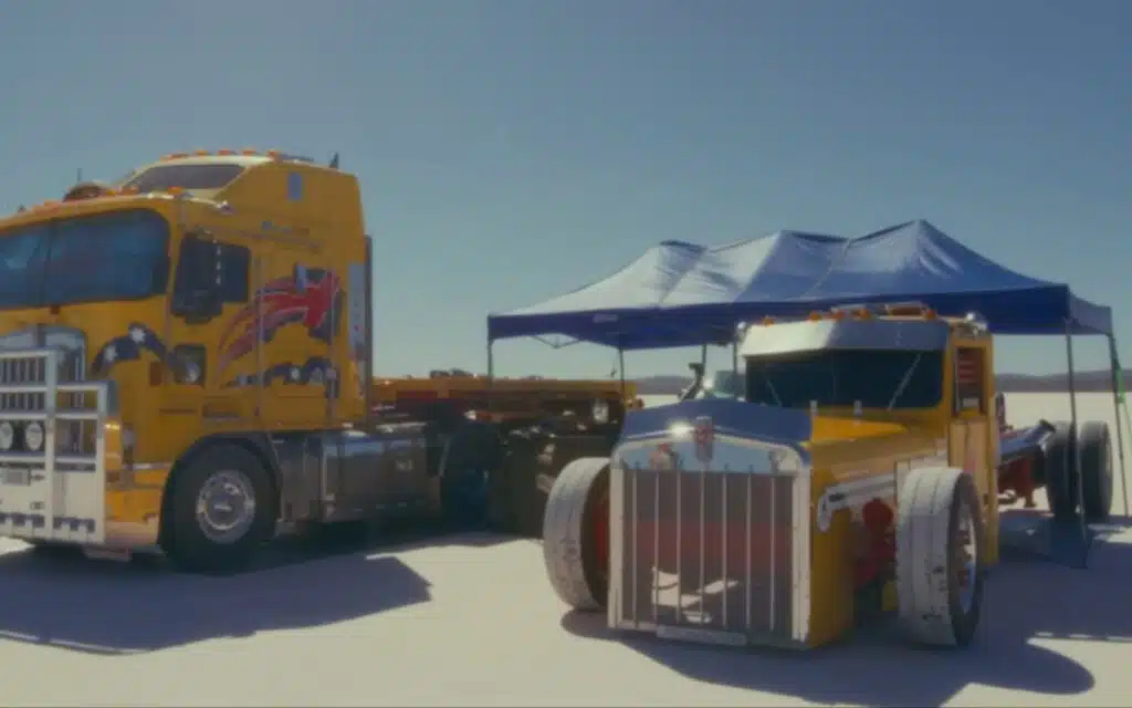 This semi-truck was built to break land-speed records and it's cool while doing it