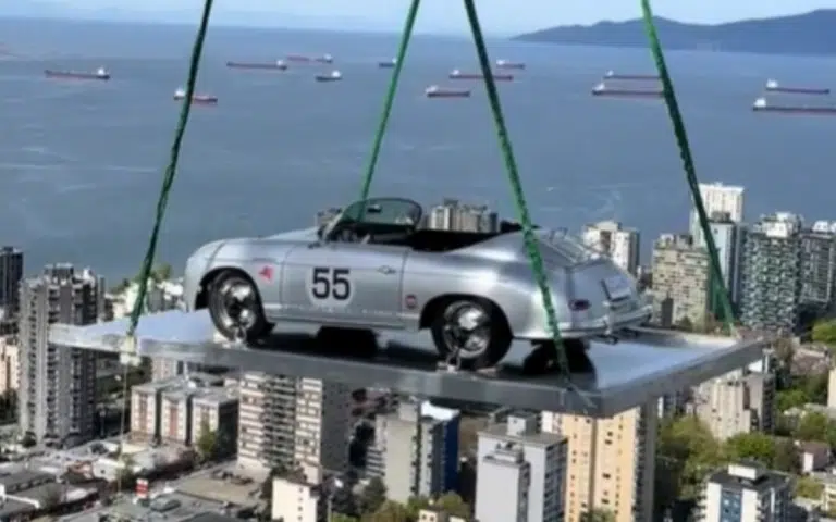 One year ago someone craned their 1957 Porsche 58 storeys to a Vancouver penthouse