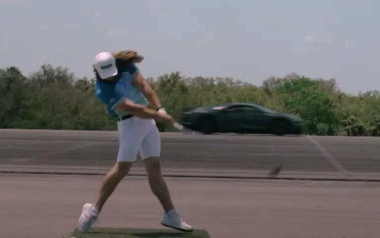Testing whether a golf ball hit by the world’s hardest hitter can beat a Bugatti and other hypercars