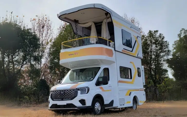$158K Chinese double-decker RV, Qixing Star Milk River Motorhome Villa Ford, went viral for being weird, and its terrace that isn't rainproof