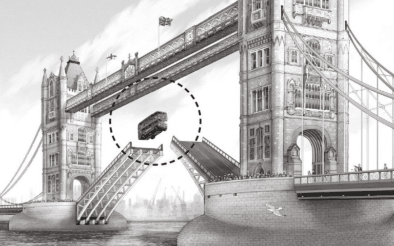 Two London icons accidentally made history when a double-decker bus jumped over Tower Bridge