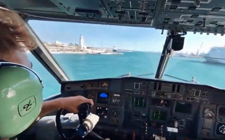 Cockpit POV camera captures incredible footage of Spanish Air Force CL 215T anti-wildfire pilot collecting water