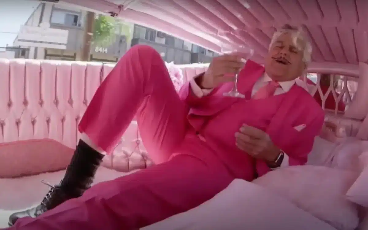 Jay Leno checks out the outrageous Pink Panthermobile