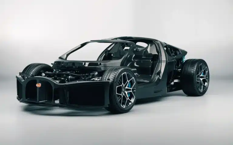 Bugatti’s next-gen hypercar uses AI-engineered components and minimal screens to prioritize long-term function across structure, powertrain, and interior