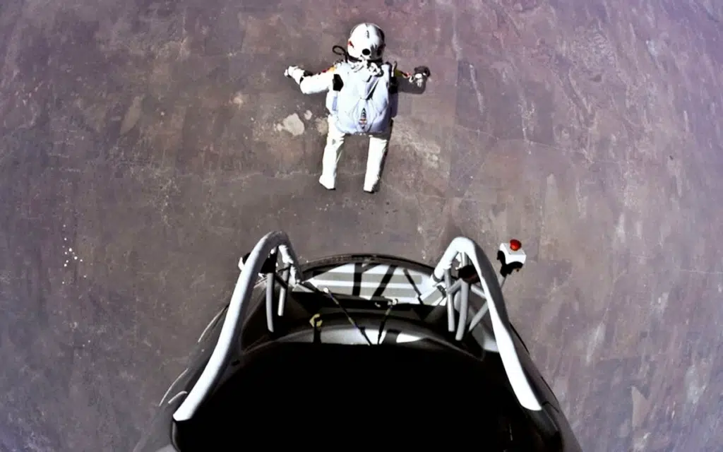 Felix Baumgartner jumping from space as he broke the speed of sound
