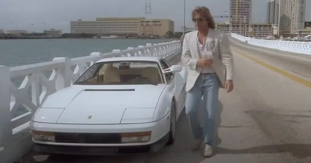 Sonny Crockett (played by Don Johnson) famously drove a white Ferrari Testarossa for the majority of the legendary TV series.