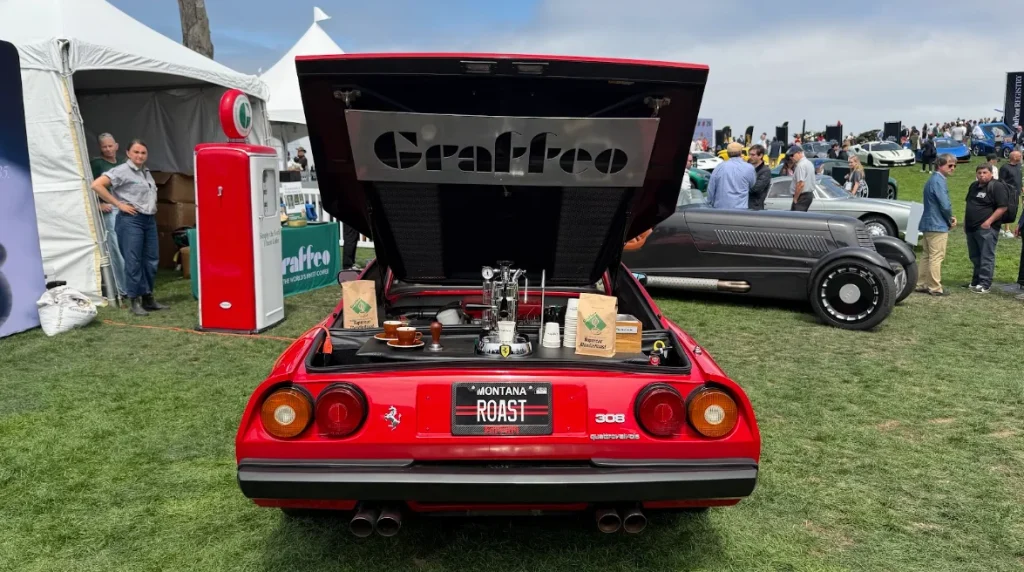 Supercar Blondie pulls espresso shots from 1984 Ferrari 308 GTS Quattrovalvole turned into the world's fastest cafe and it's up for sale with 'free coffee for life'