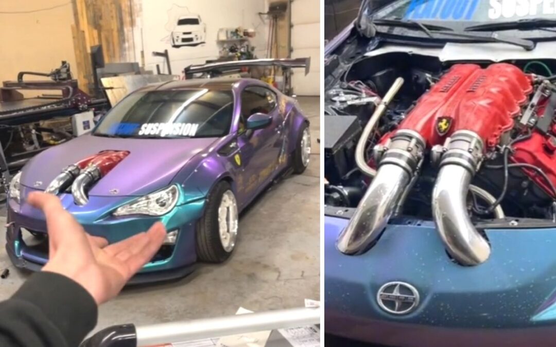 Mechanic sticks a Ferrari engine in his Toyota