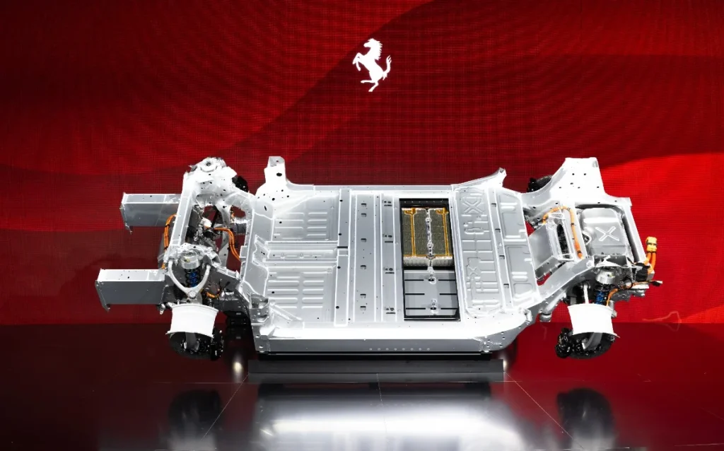Ferrari just revealed the battery pack, powertrain, and chassis of the upcoming Ferrari Elettrica