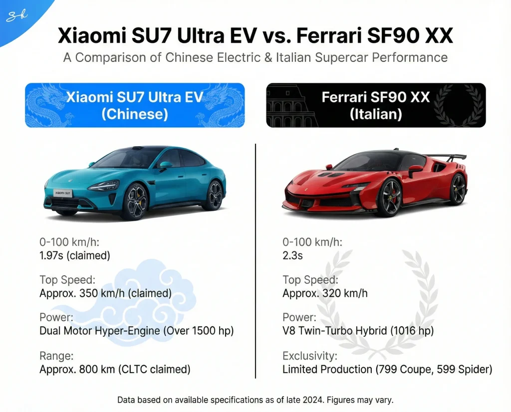 Chinese EV, the Xiaomi SU7 Ultra, takes on Ferrari supercar, the SF90 XX, in straight-line drag races