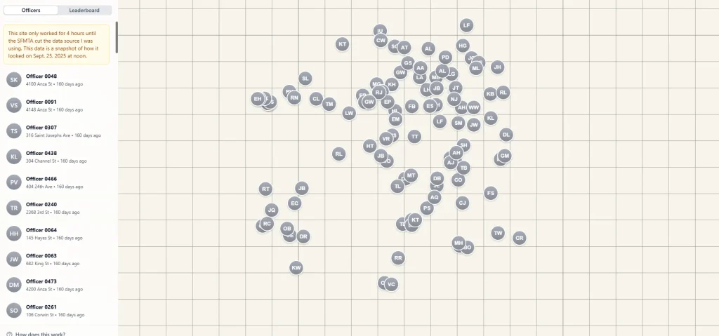 San Francisco prankster built a real time parking cop tracker and the city had to scramble to shut it down