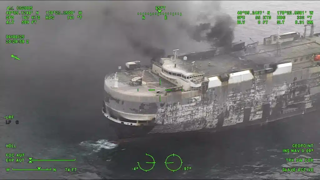 Cargo ship carrying more than 3,000 cars is now abandoned off the coast of Alaska
