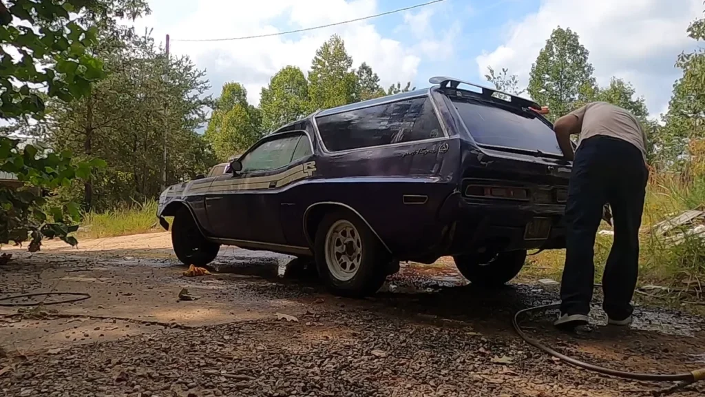 While exploring this guy discovered a one-of-one oddity 1971 Dodge Challenger wagon muscle car in the middle of nowhere