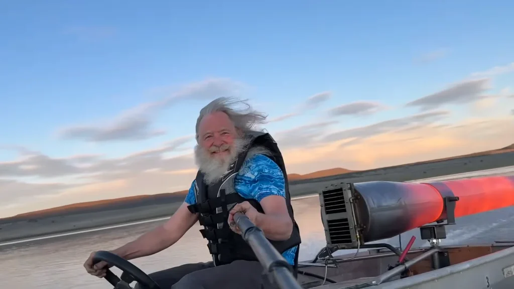 Oregon man mounted a jet engine on a 60 year old fishing boat to blast around a lake and thinks he may have set a world record