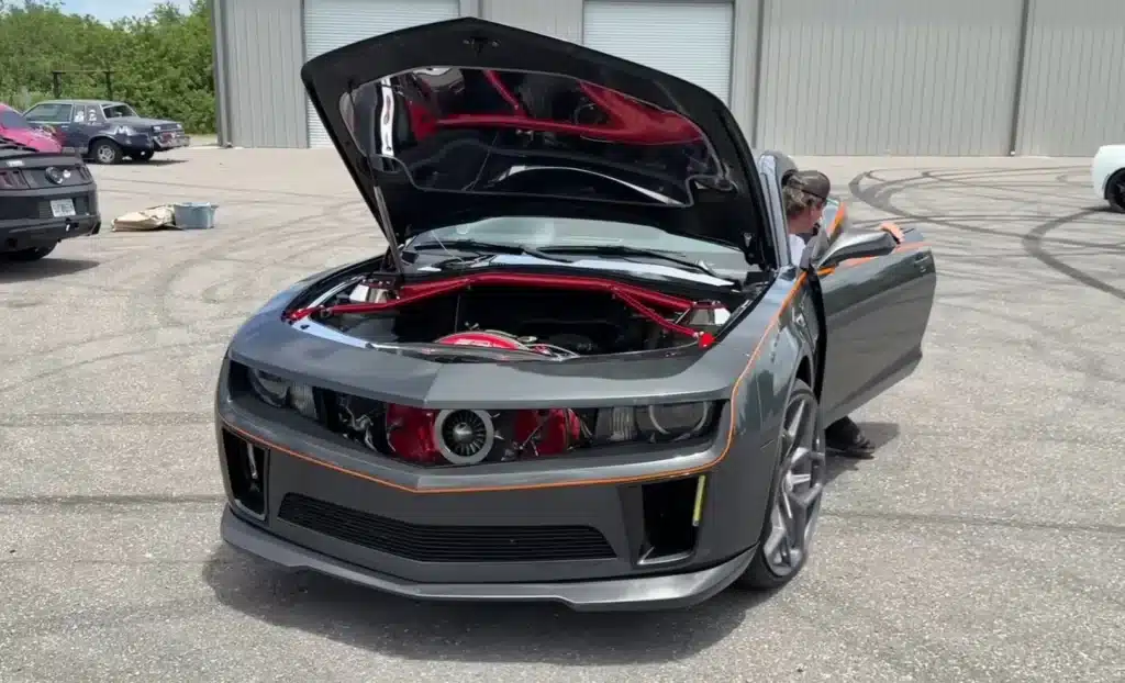 A turbine car built from a Chevy Camaro fired up its jet engine at a McDonald’s drive-thru and left without a McFlurry after causing a fiery scene