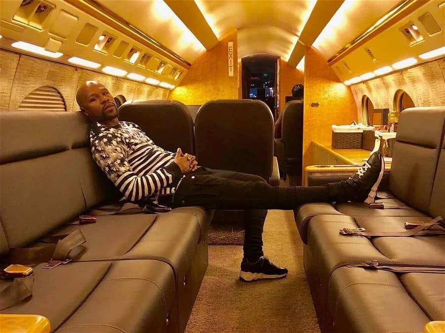 Floyd Mayweather inside his private jet