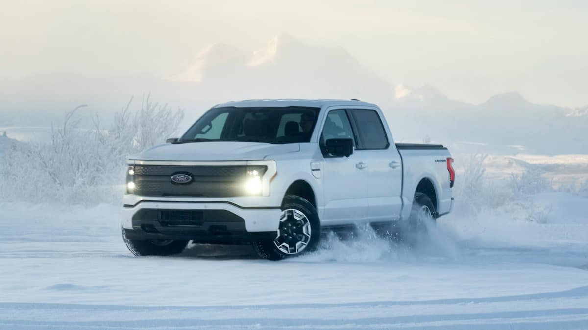 Ford F-150 Lightning drifting in the snow