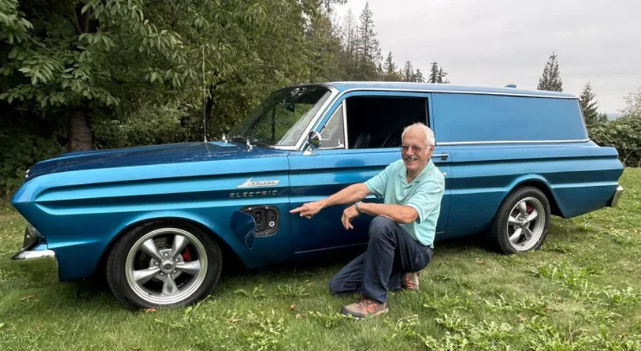 Rusty 1965 Ford Falcon transformed into 280‑hp electric van using Mach‑E parts