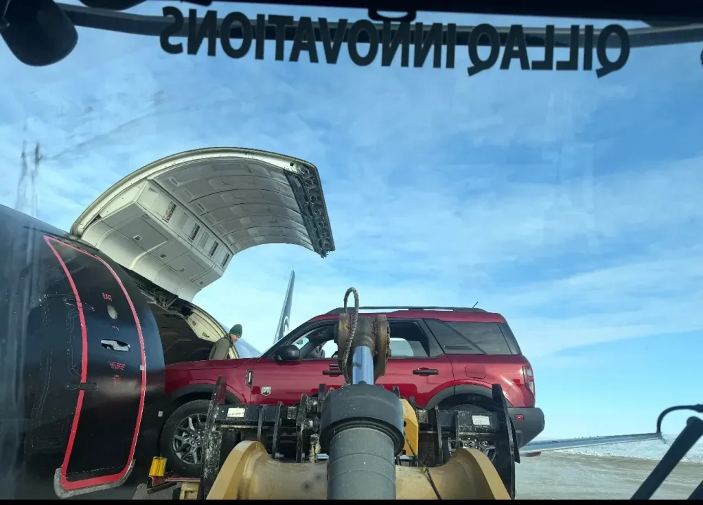Ford Maverick has to be stuffed inside a Boeing 737 because the yearly boat to customer living in remote Canada village is too late