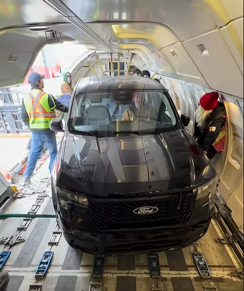 Ford Maverick has to be stuffed inside a Boeing 737 because the yearly boat to customer living in remote Canada village is too late