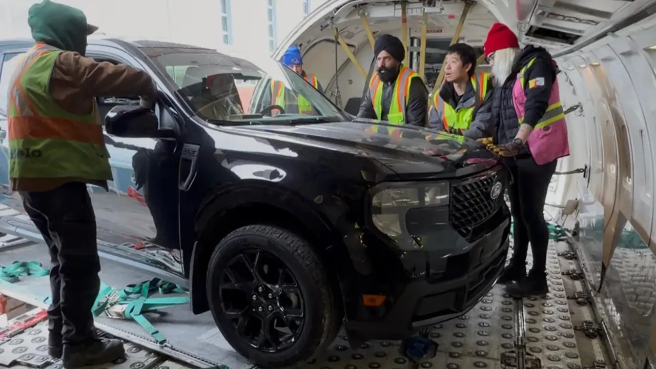 Ford Maverick has to be stuffed inside a Boeing 737 because the yearly boat to customer living in remote Canada village is too late
