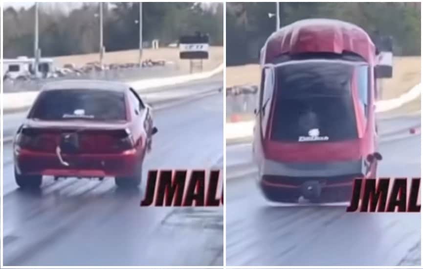 Ford Mustang takes off, loses traction and starts flying during drag race