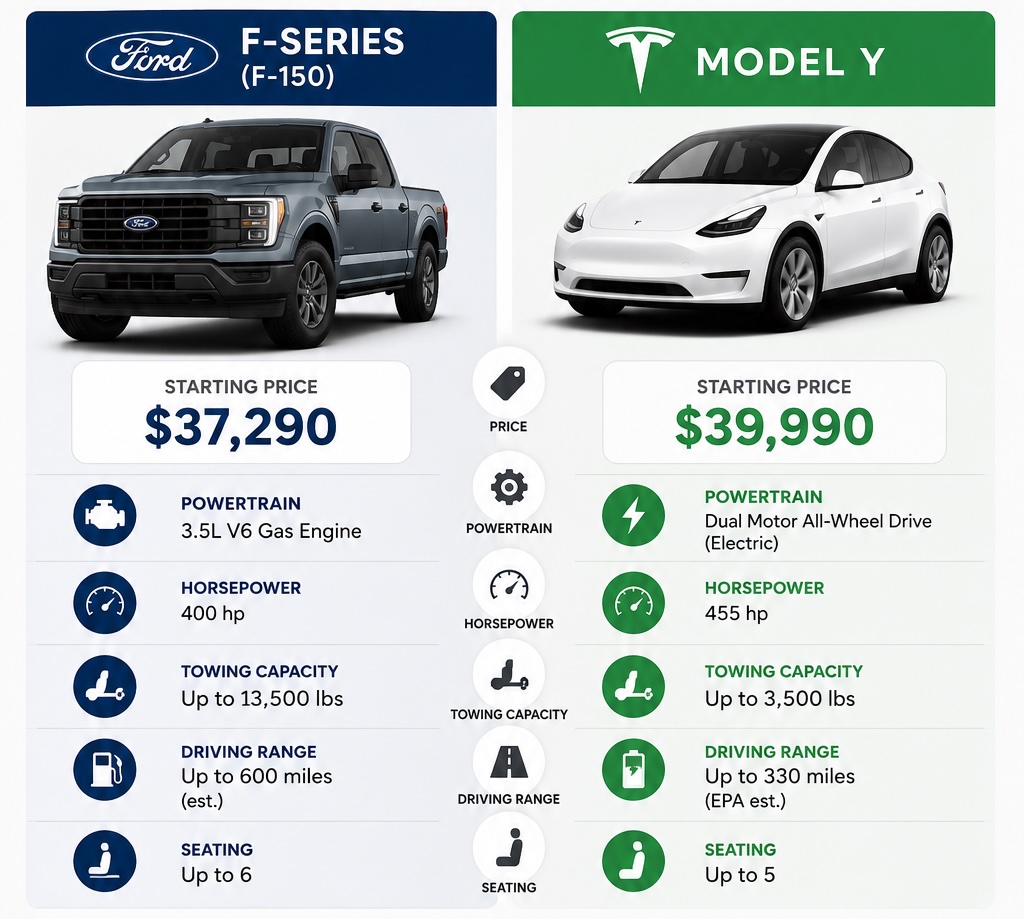 Ford F-Series is the most popular gas car in the US and Tesla Model Y is the most popular EV but the difference in monthly costs is staggering