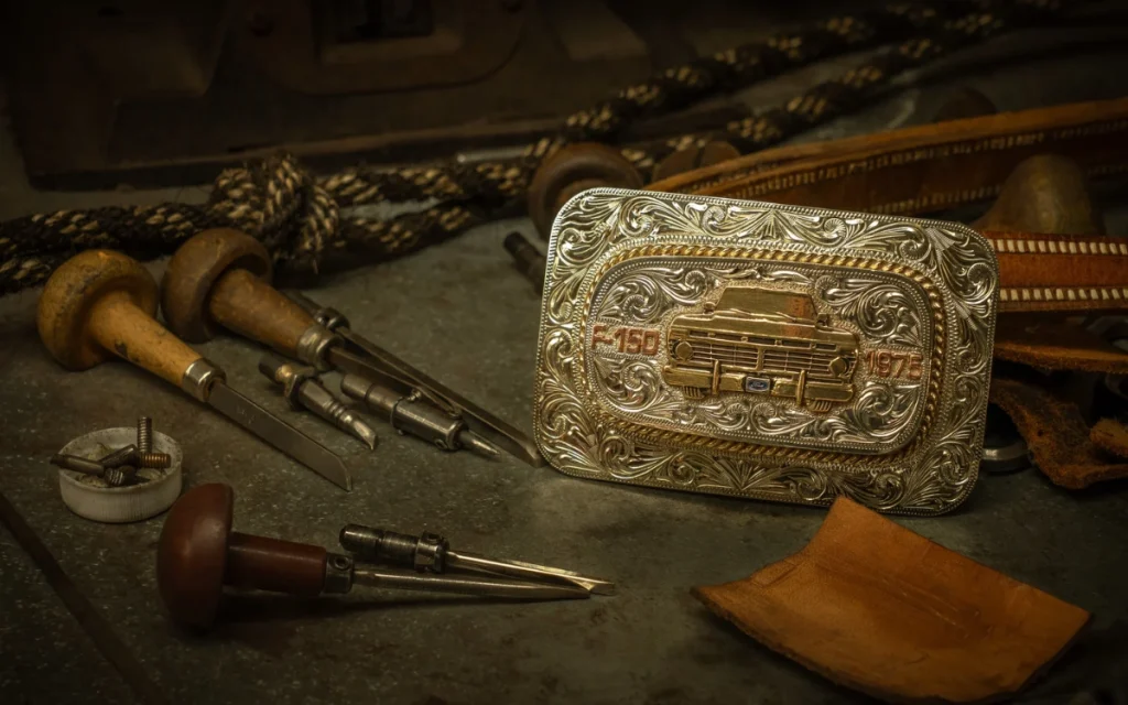 This handcrafted key buckle for cowboys celebrates 50 years of the Ford F-150