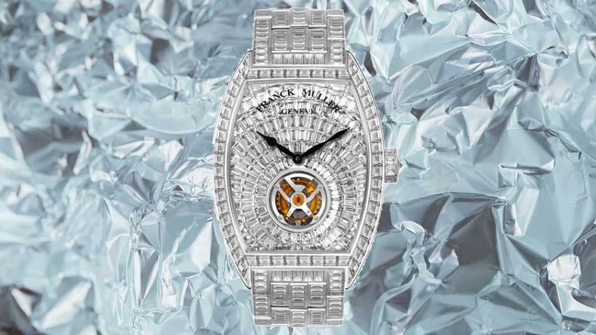 Cristiano Ronaldo watch collection: Franck Muller Cintree Tourbillon in front of diamond background