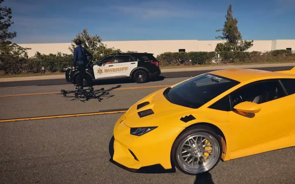 A California man who built the SkySurfer Aircraft flying drone was reported to the federal government after racing a Lamborghini