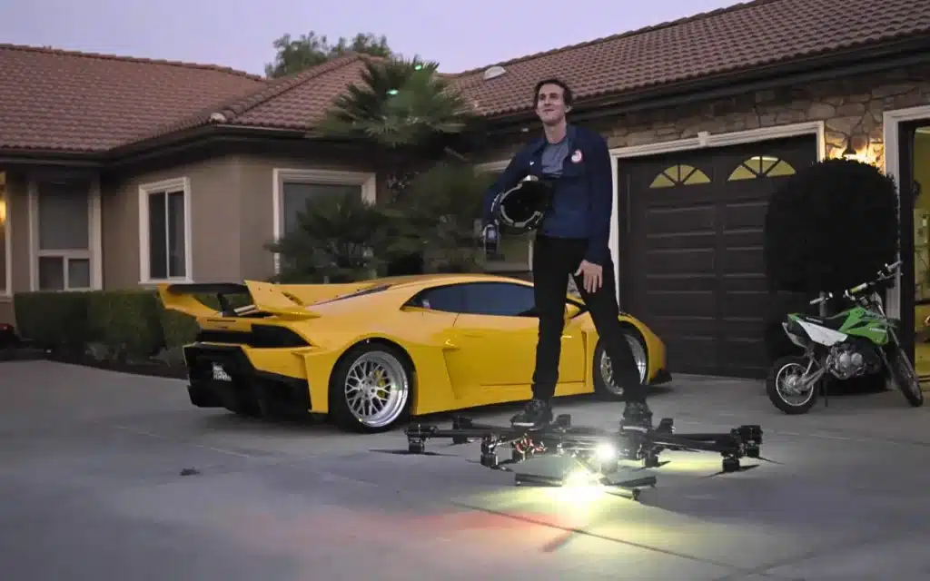 A California man who built the SkySurfer Aircraft flying drone was reported to the federal government after racing a Lamborghini