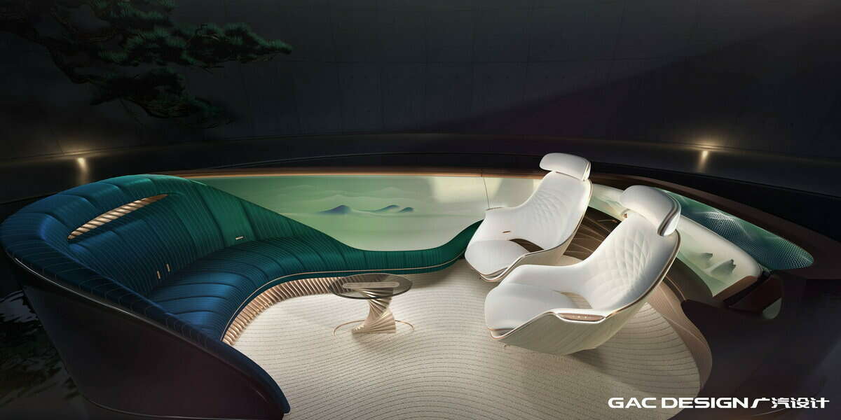 GAC Design backseat with table and lounge seating