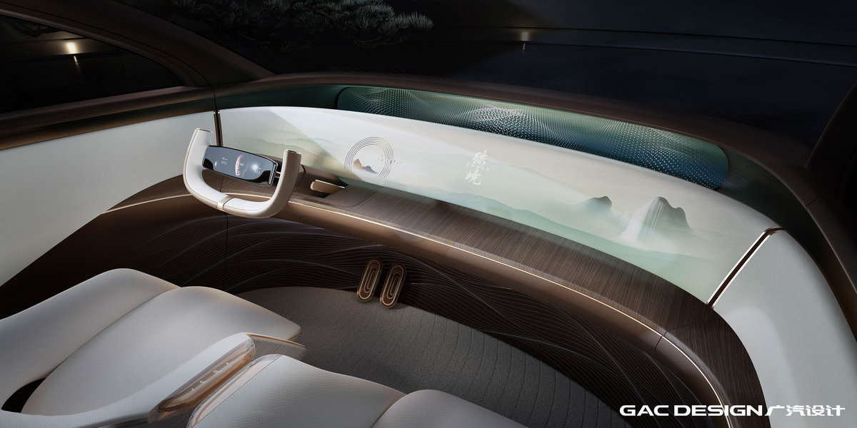 GAC Space concept car with retractable steering wheel and huge display screen