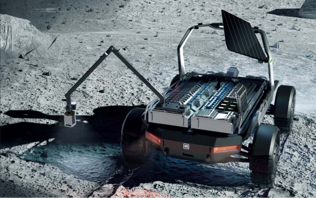 The moon rover carries out tasks on the moon.