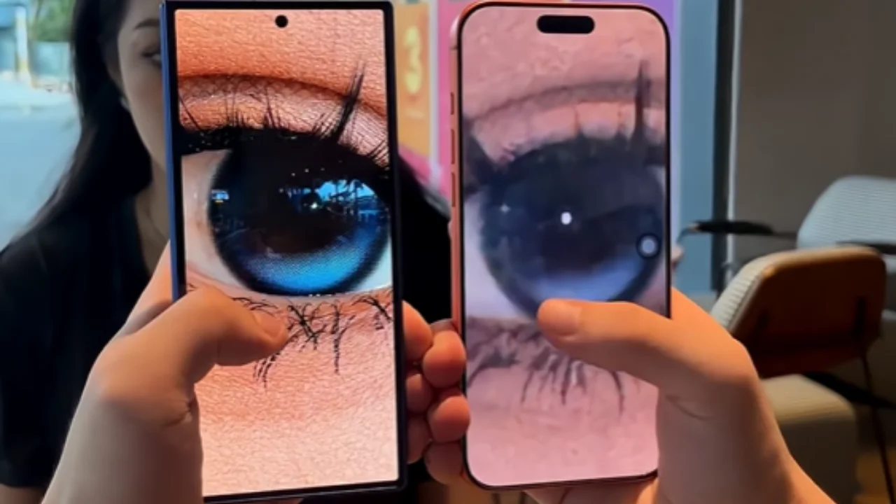 Samsung Galaxy Z Fold 7 and iPhone 17 Pro Max put side-by-side to show the difference in how both their cameras handle extreme zoom