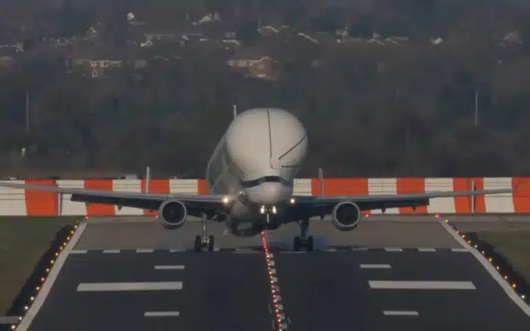 Gigantic Airbus Beluga XL comes to a full stop while landing