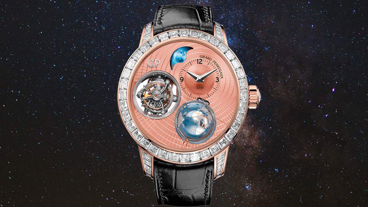 Girard Perregaux Planetarium watch in front of galaxy background