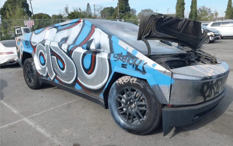 Infamous Tesla Cybertruck abandoned and graffitied in LA is now ready for a new life but is undrivable