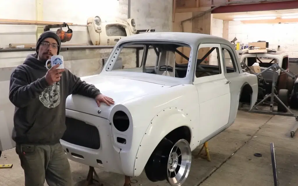 Guy took a rust bucket classic Ford and transformed it into a lethal race car