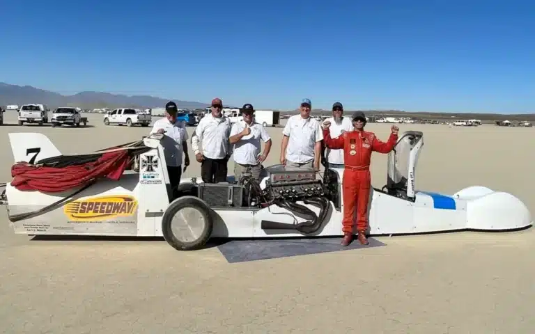 Homebuilt-V12-engine-accelerates-a-custom-built-streamlined-race-car-to-244-MPH