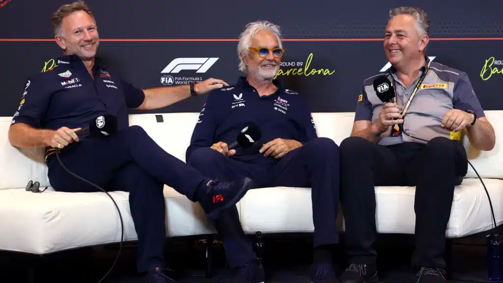 Christian Horner (left) and Flavio Briatore (centre) enjoy a very close relationship - could it see Christian Horner land at Alpine F1?