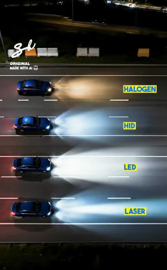 This is the difference between halogen, Xenon, LED and laser headlights and it shows why modern ones are so hated