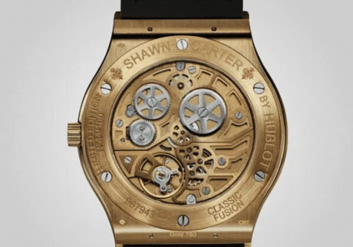 The back of the Hublot Classic Fusion Shawn Carter Limited Edition, one of Jay-Z's watches.