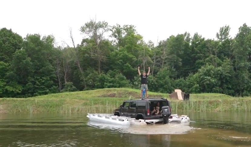 Hummer boat in the middle of a lake