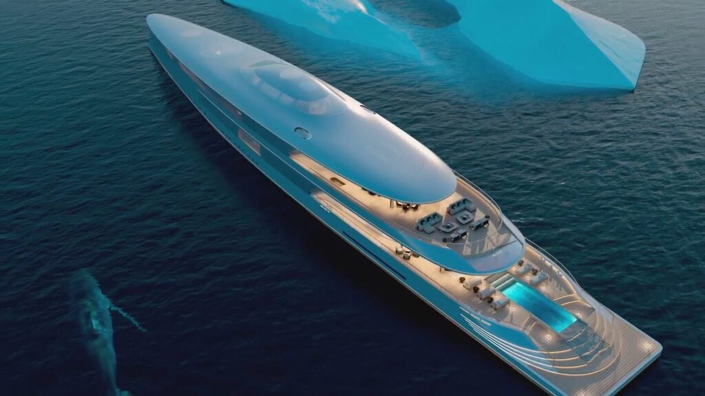 Hydrogen powered yacht aerial view
