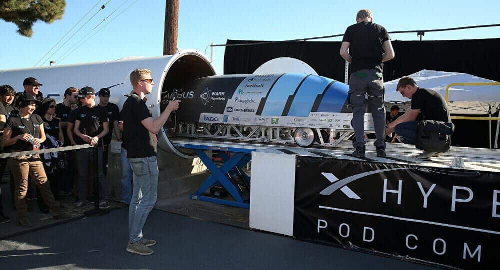 Hyperloop train with fans around
