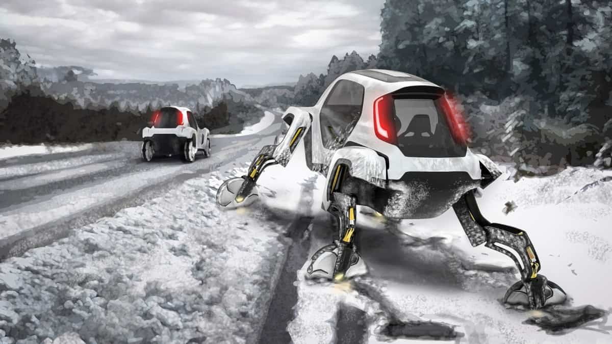 Hyundai walking robot on snow.