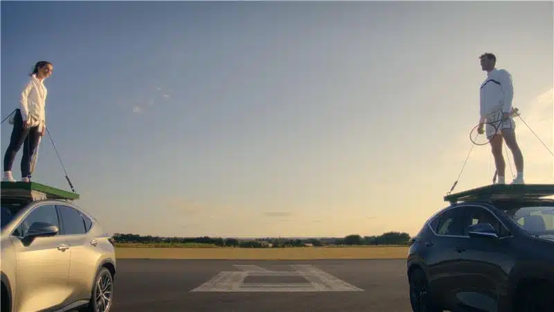 Two tennis stars set a rally record on top of moving Lexus SUVs, securing two Guinness World Records in a high-speed tennis stunt