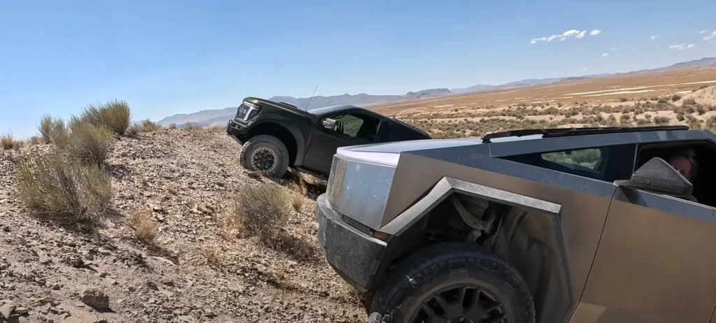 Utah guys put the Tesla Cybertruck against the Ford Raptor R in a steep incline test and  it was a close call